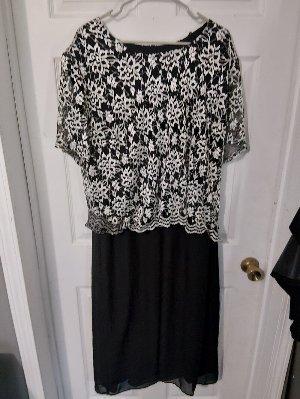 Helene Blake Black Dress with White Lace Overlay